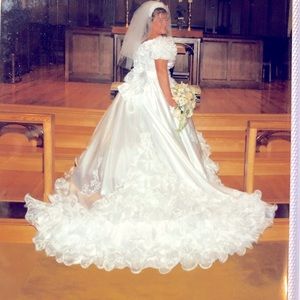 Bonny Beautiful ruffled wedding dress, lots of beading